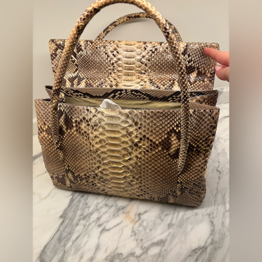 Nancy Gonzalez Brown Satchel with Exotic Python Snakeskin - Picture 6 of 6